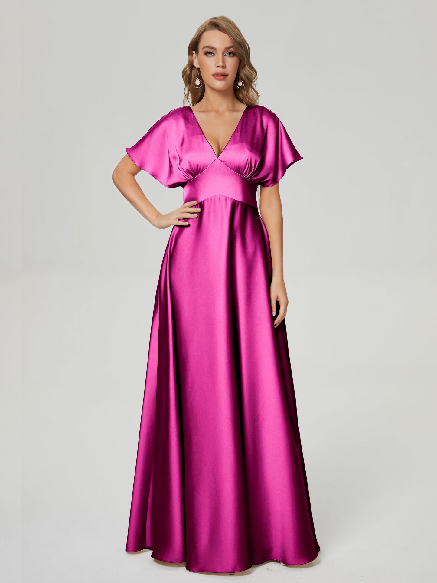 Ariah V-neck Short Sleeves Soft Satin Bridesmaid Dress