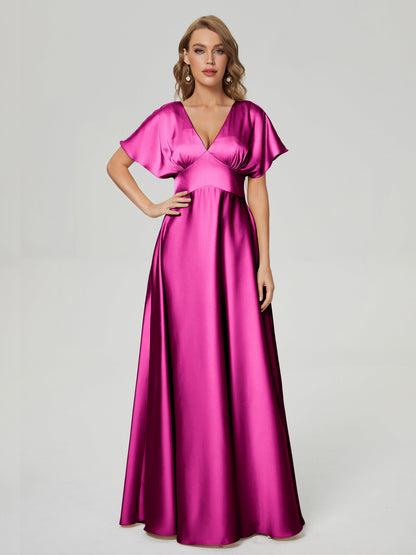 Ariah V-neck Short Sleeves Soft Satin Bridesmaid Dress