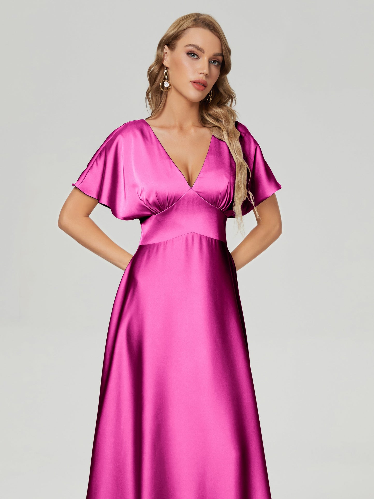Ariah V-neck Short Sleeves Soft Satin Bridesmaid Dress