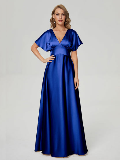 Ariah V-neck Short Sleeves Soft Satin Bridesmaid Dress