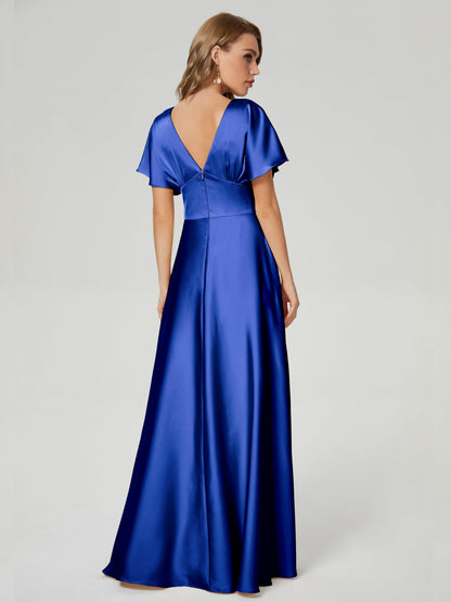 Ariah V-neck Short Sleeves Soft Satin Bridesmaid Dress