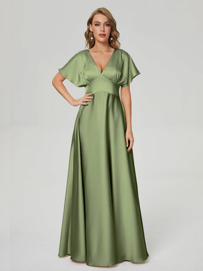 Ariah V-neck Short Sleeves Soft Satin Bridesmaid Dress