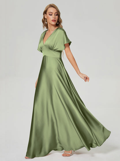 Ariah V-neck Short Sleeves Soft Satin Bridesmaid Dress
