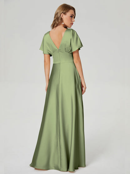 Ariah V-neck Short Sleeves Soft Satin Bridesmaid Dress