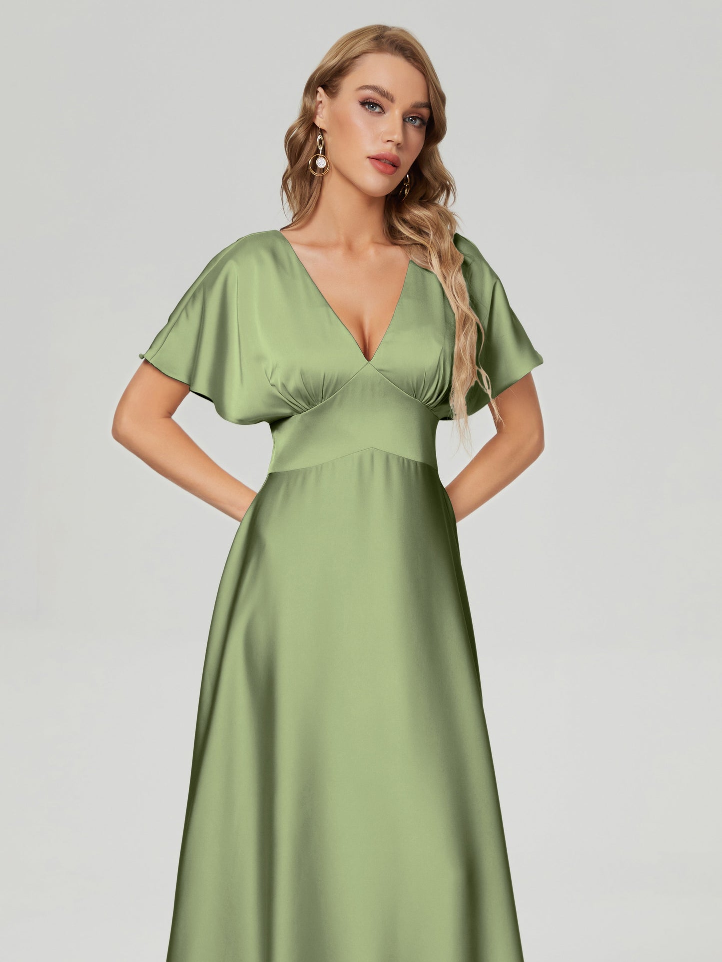 Ariah V-neck Short Sleeves Soft Satin Bridesmaid Dress