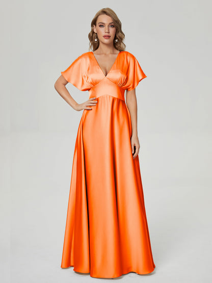 Ariah V-neck Short Sleeves Soft Satin Bridesmaid Dress