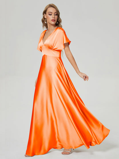 Ariah V-neck Short Sleeves Soft Satin Bridesmaid Dress