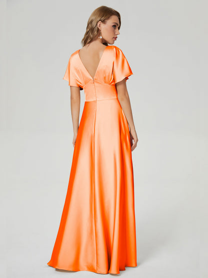 Ariah V-neck Short Sleeves Soft Satin Bridesmaid Dress