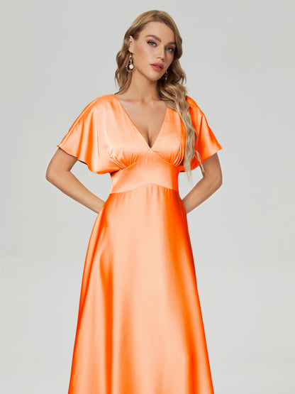 Ariah V-neck Short Sleeves Soft Satin Bridesmaid Dress
