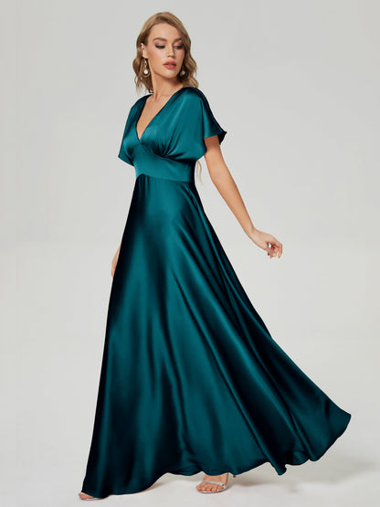 Ariah V-neck Short Sleeves Soft Satin Bridesmaid Dress