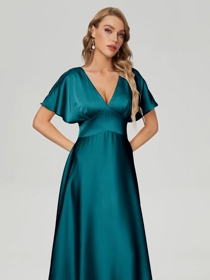 Ariah V-neck Short Sleeves Soft Satin Bridesmaid Dress