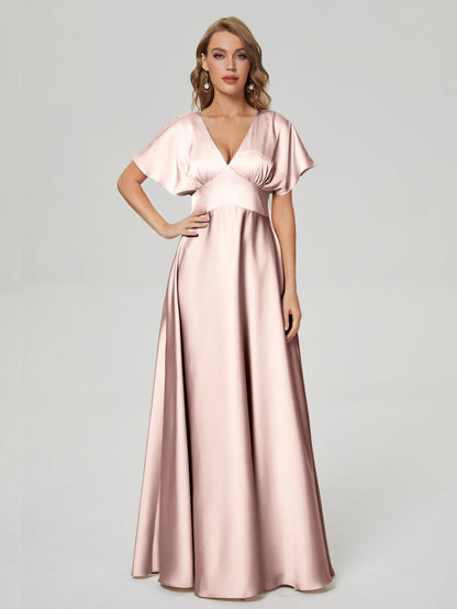 Ariah V-neck Short Sleeves Soft Satin Bridesmaid Dress