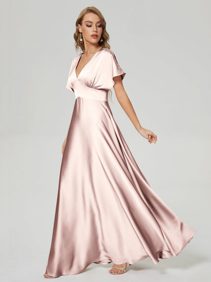 Ariah V-neck Short Sleeves Soft Satin Bridesmaid Dress