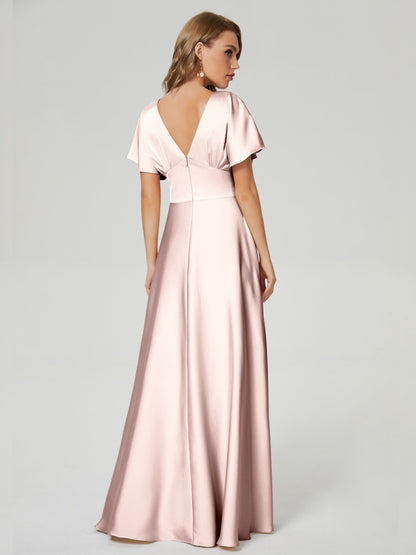 Ariah V-neck Short Sleeves Soft Satin Bridesmaid Dress
