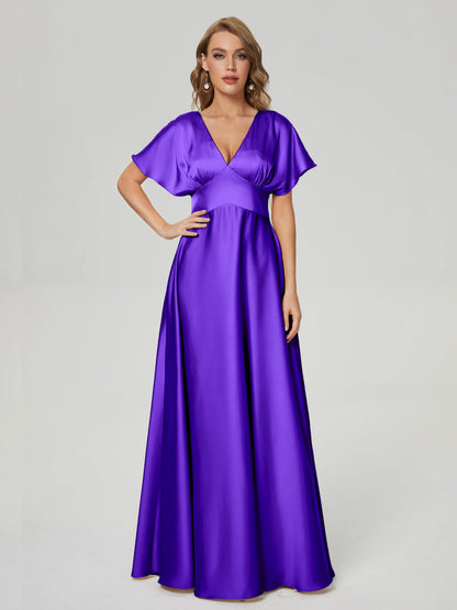 Ariah V-neck Short Sleeves Soft Satin Bridesmaid Dress