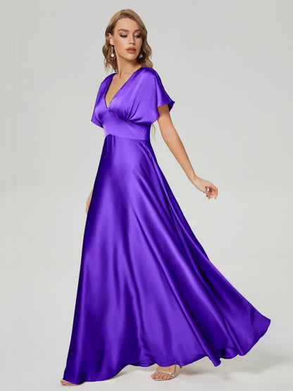 Ariah V-neck Short Sleeves Soft Satin Bridesmaid Dress