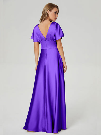 Ariah V-neck Short Sleeves Soft Satin Bridesmaid Dress