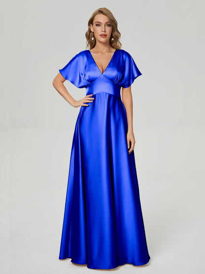 Ariah V-neck Short Sleeves Soft Satin Bridesmaid Dress