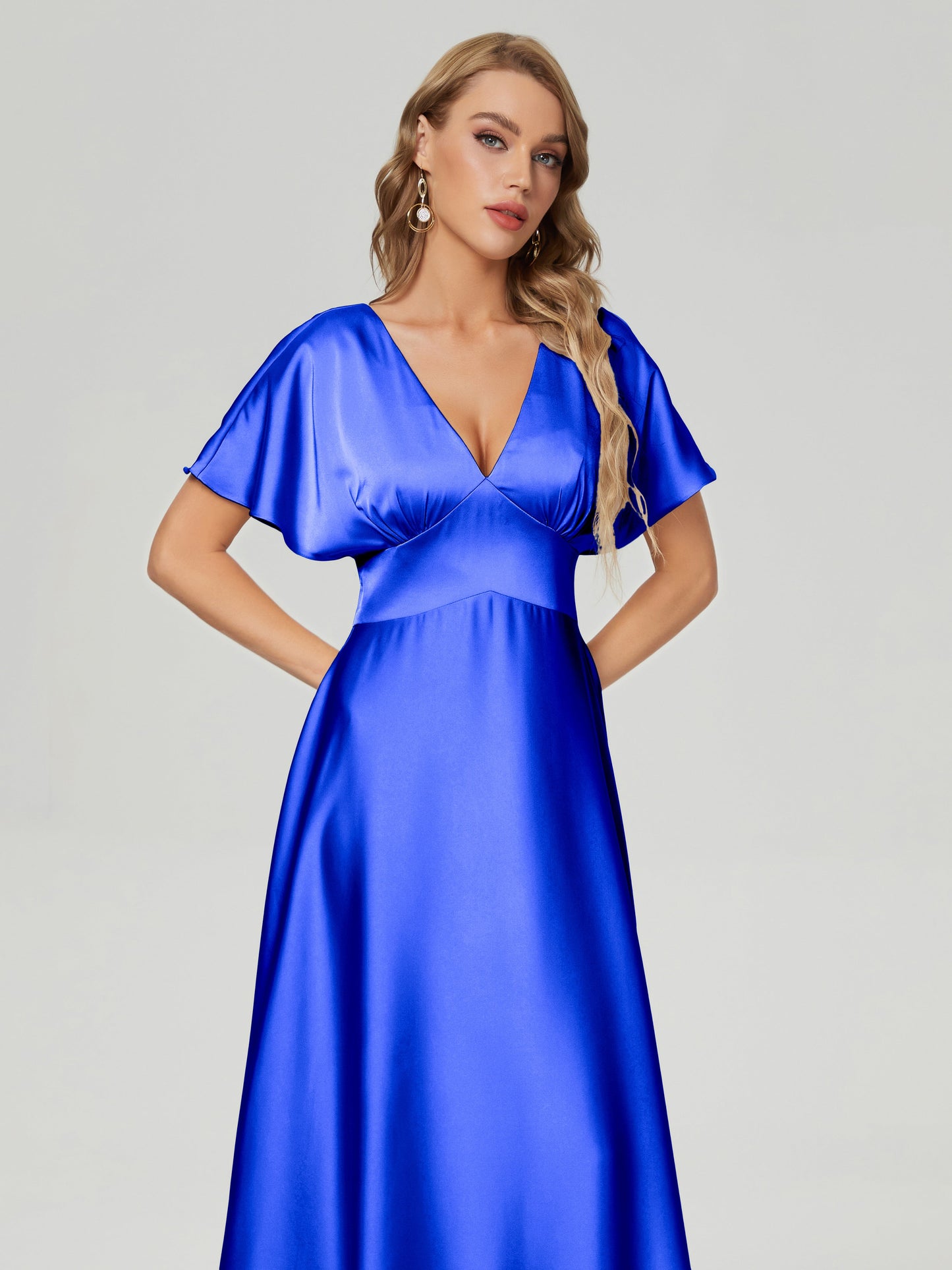Ariah V-neck Short Sleeves Soft Satin Bridesmaid Dress