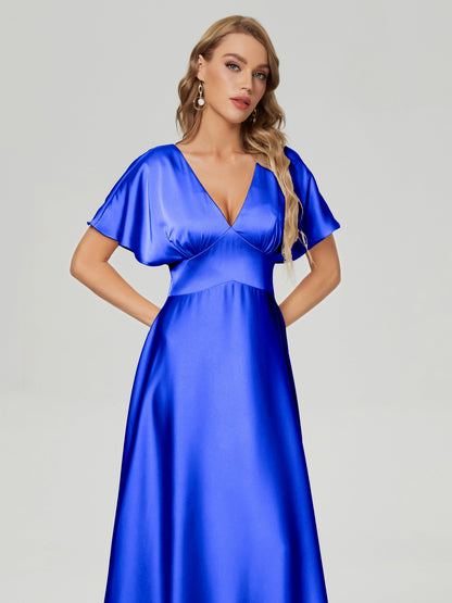 Ariah V-neck Short Sleeves Soft Satin Bridesmaid Dress