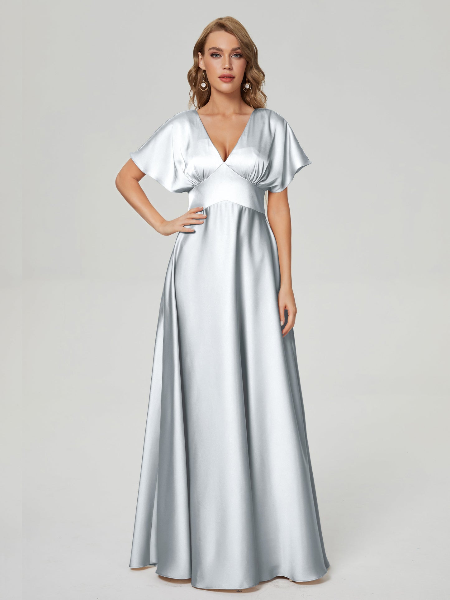 Ariah V-neck Short Sleeves Soft Satin Bridesmaid Dress