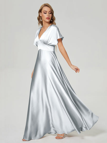 Ariah V-neck Short Sleeves Soft Satin Bridesmaid Dress