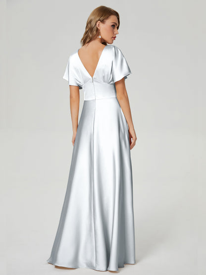 Ariah V-neck Short Sleeves Soft Satin Bridesmaid Dress