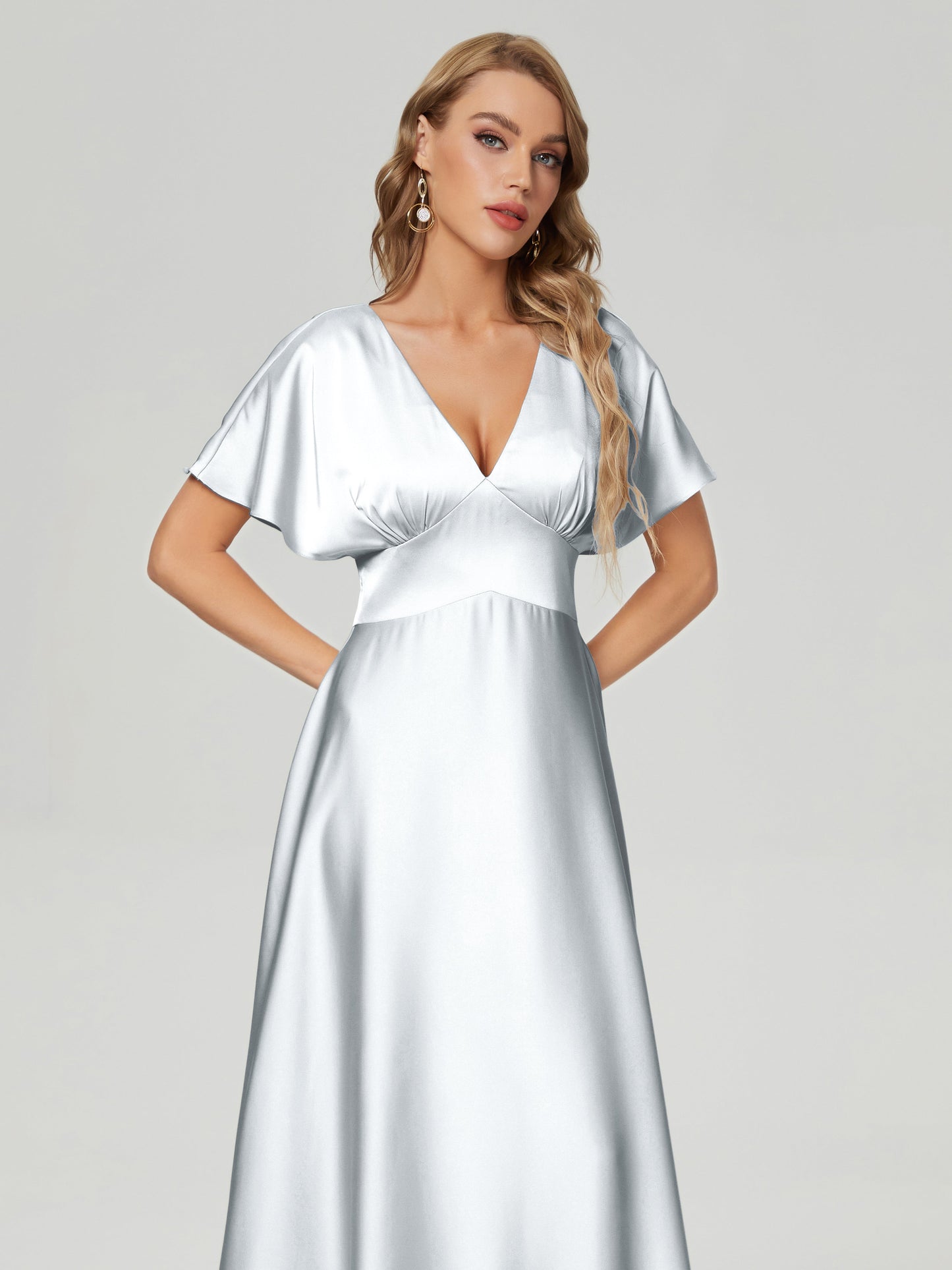 Ariah V-neck Short Sleeves Soft Satin Bridesmaid Dress