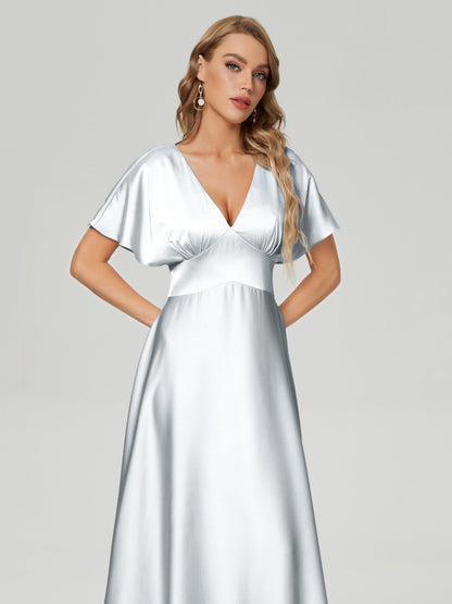 Ariah V-neck Short Sleeves Soft Satin Bridesmaid Dress