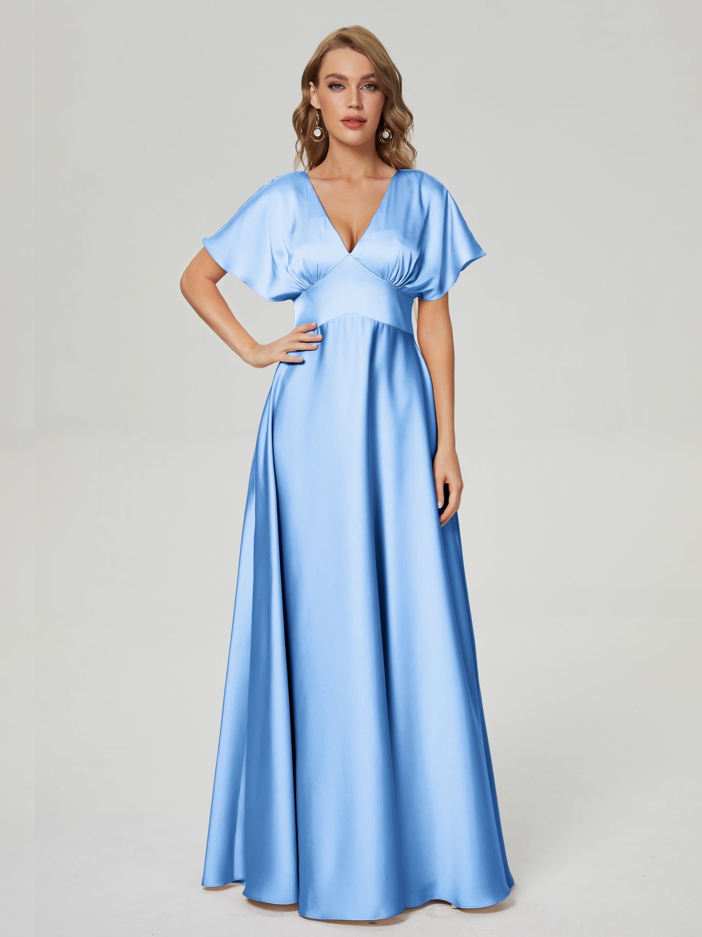 Ariah V-neck Short Sleeves Soft Satin Bridesmaid Dress