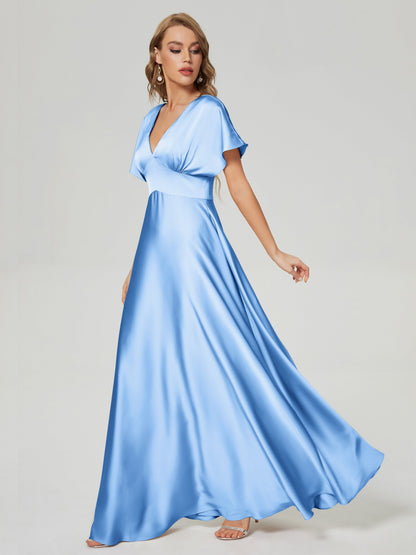 Ariah V-neck Short Sleeves Soft Satin Bridesmaid Dress