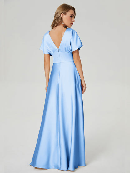 Ariah V-neck Short Sleeves Soft Satin Bridesmaid Dress