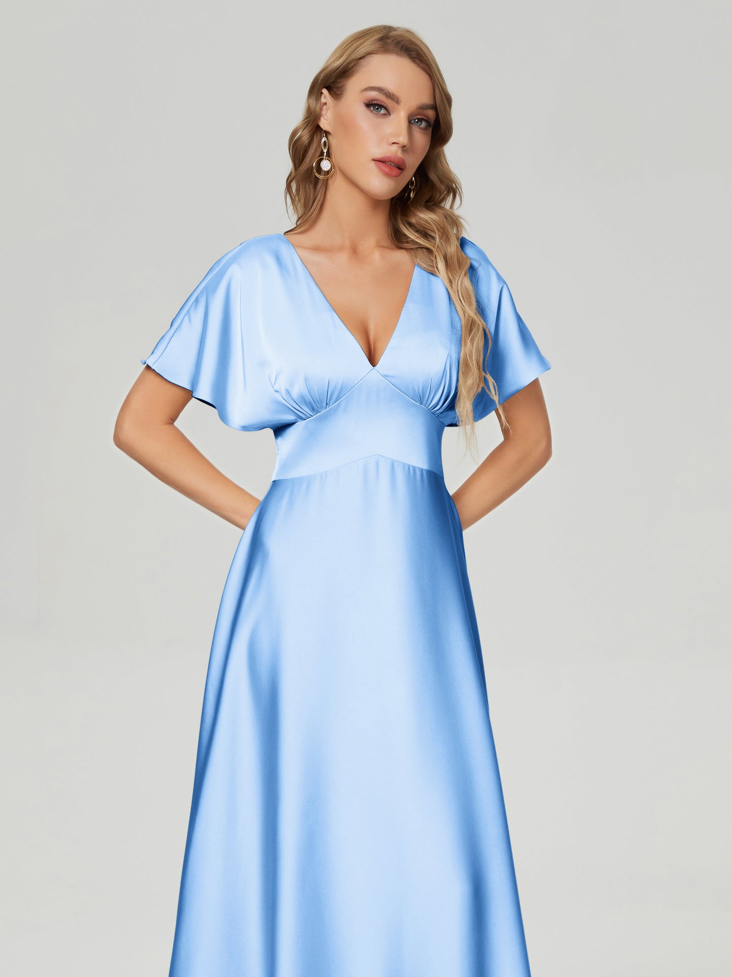 Ariah V-neck Short Sleeves Soft Satin Bridesmaid Dress
