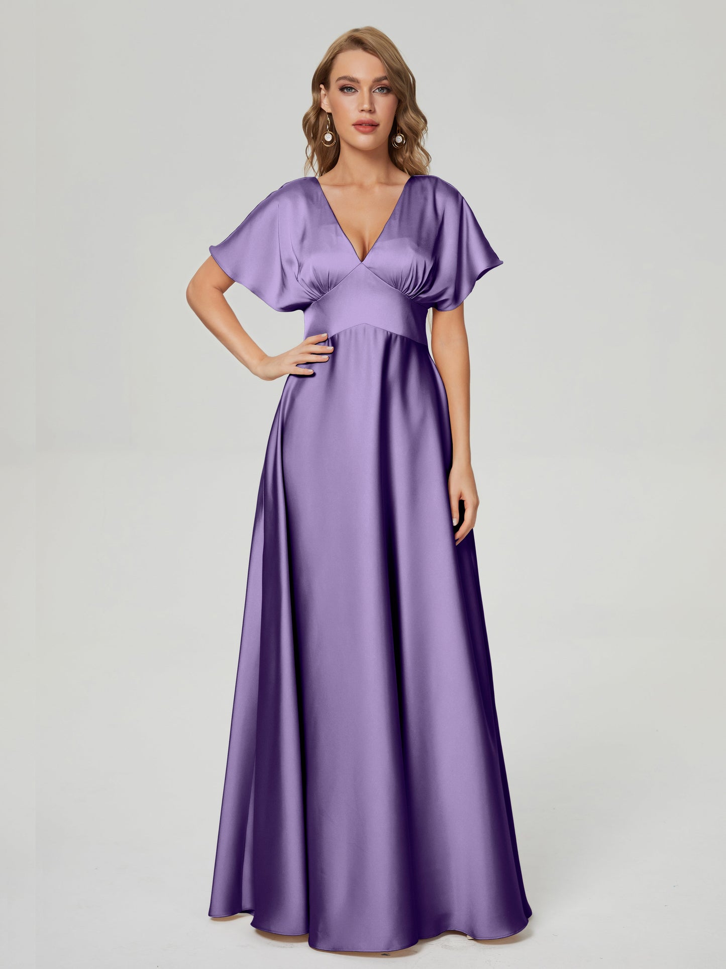 Ariah V-neck Short Sleeves Soft Satin Bridesmaid Dress