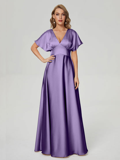 Ariah V-neck Short Sleeves Soft Satin Bridesmaid Dress