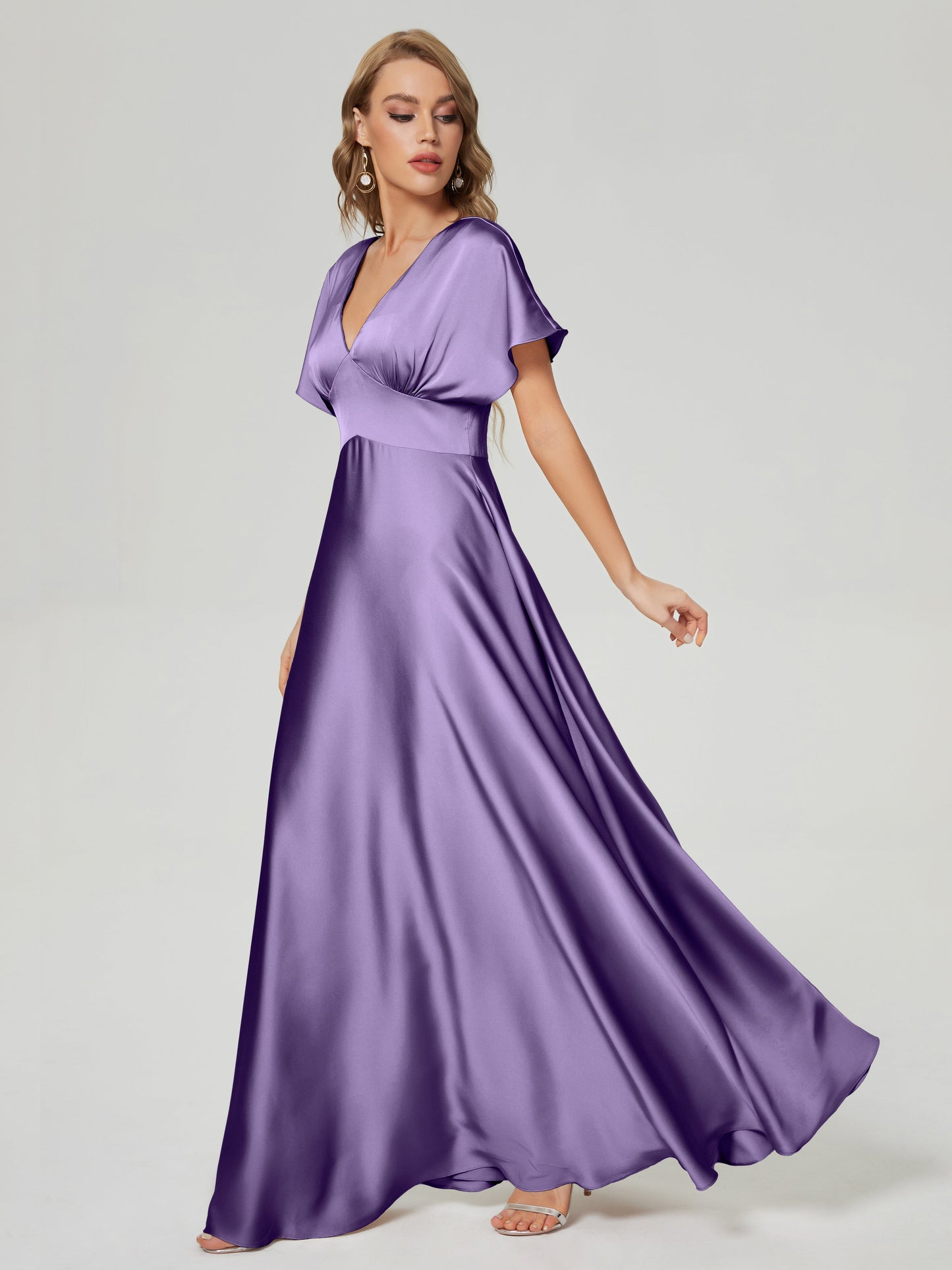 Ariah V-neck Short Sleeves Soft Satin Bridesmaid Dress