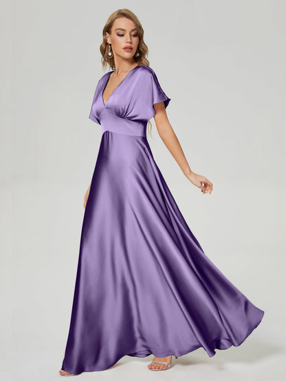 Ariah V-neck Short Sleeves Soft Satin Bridesmaid Dress