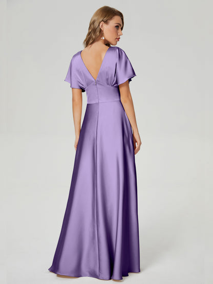 Ariah V-neck Short Sleeves Soft Satin Bridesmaid Dress