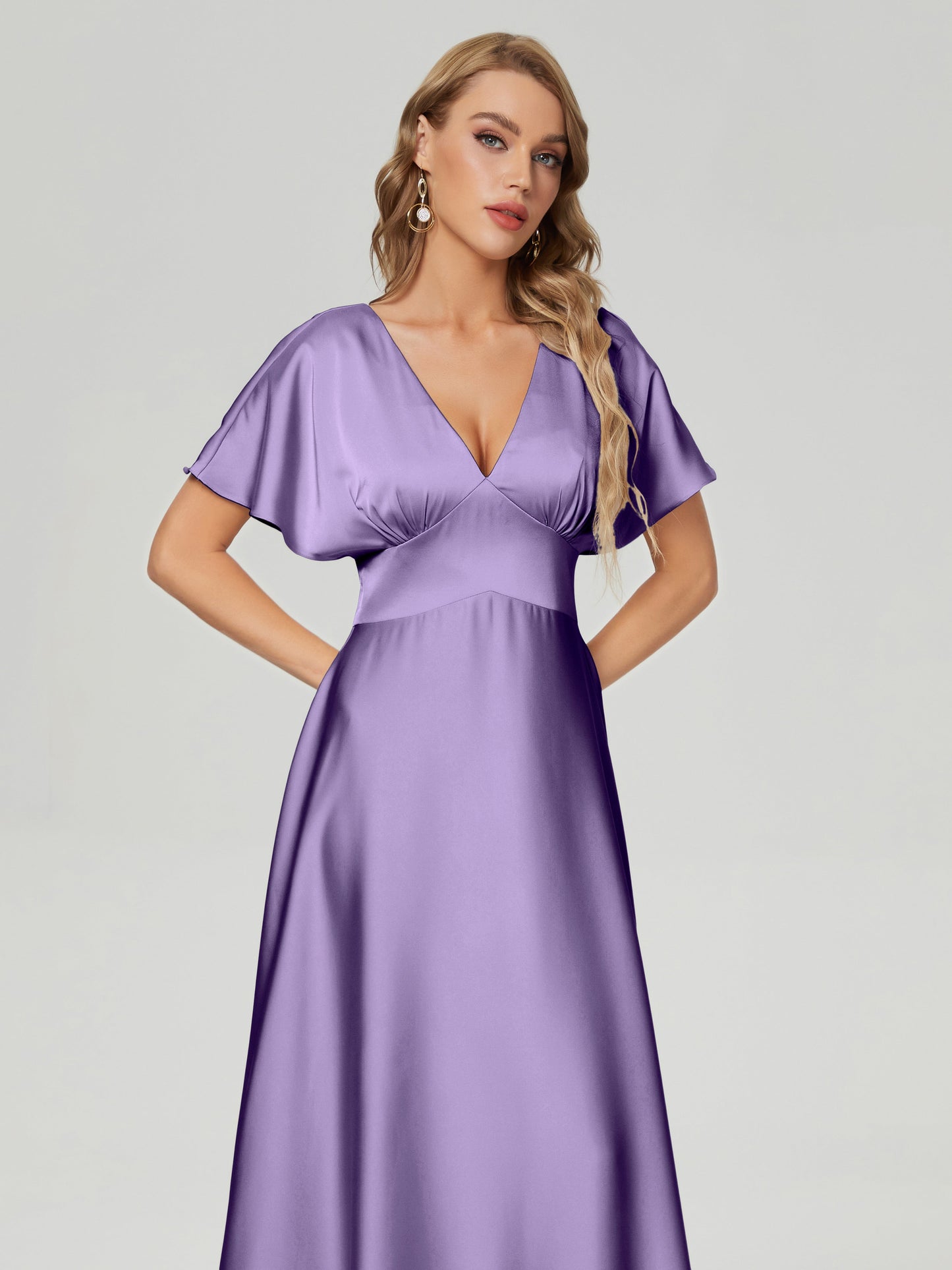 Ariah V-neck Short Sleeves Soft Satin Bridesmaid Dress