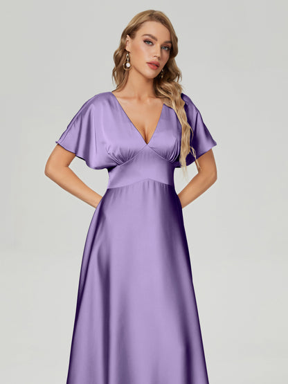 Ariah V-neck Short Sleeves Soft Satin Bridesmaid Dress