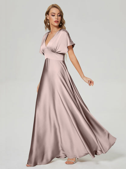 Ariah V-neck Short Sleeves Soft Satin Bridesmaid Dress