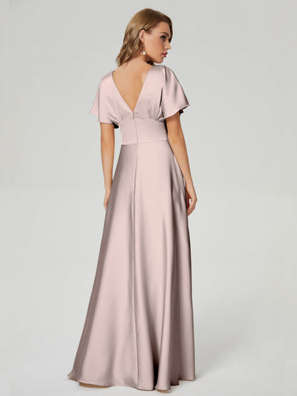 Ariah V-neck Short Sleeves Soft Satin Bridesmaid Dress