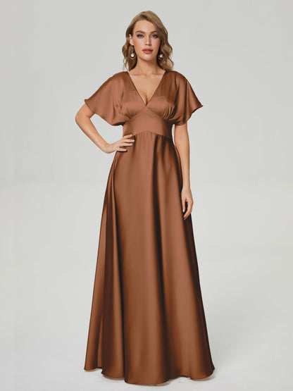 Ariah V-neck Short Sleeves Soft Satin Bridesmaid Dress