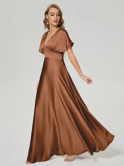 Ariah V-neck Short Sleeves Soft Satin Bridesmaid Dress