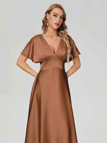 Ariah V-neck Short Sleeves Soft Satin Bridesmaid Dress
