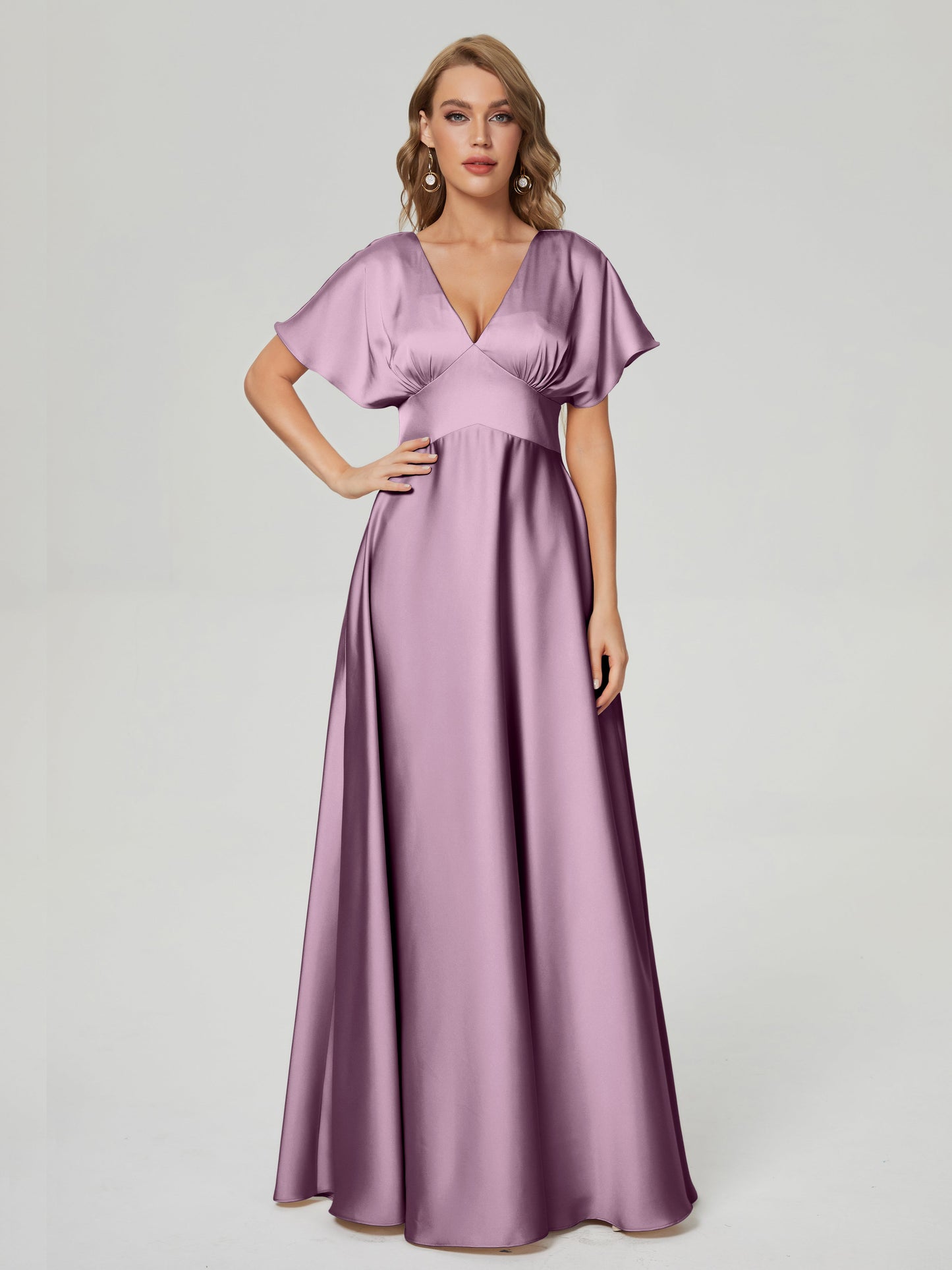 Ariah V-neck Short Sleeves Soft Satin Bridesmaid Dress