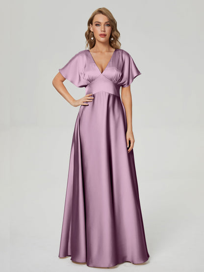 Ariah V-neck Short Sleeves Soft Satin Bridesmaid Dress