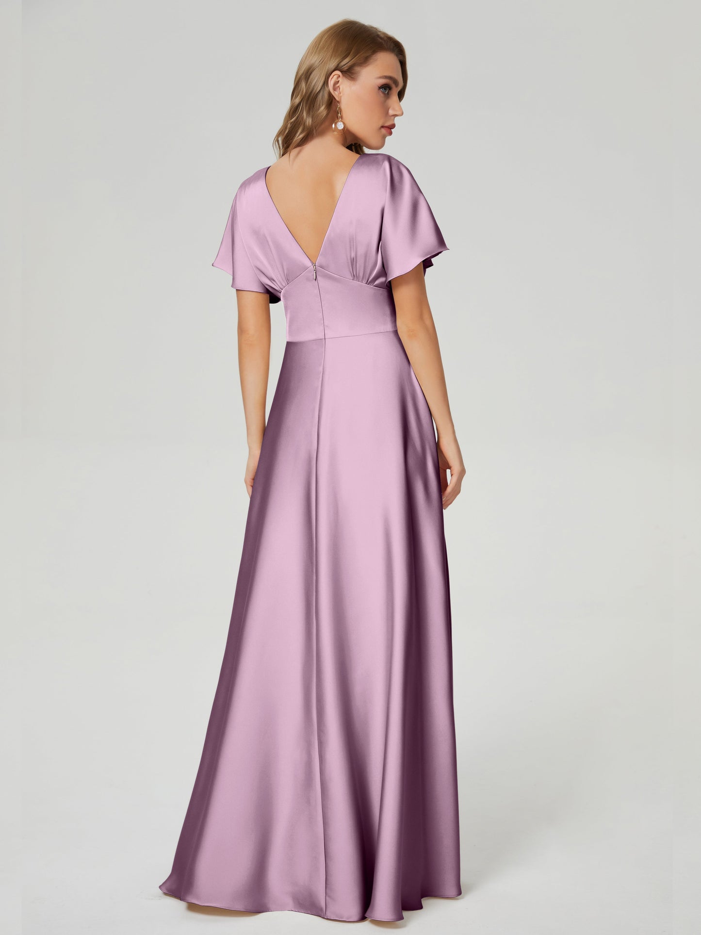 Ariah V-neck Short Sleeves Soft Satin Bridesmaid Dress