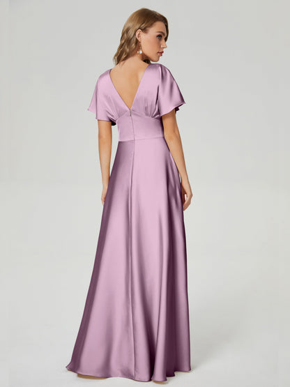 Ariah V-neck Short Sleeves Soft Satin Bridesmaid Dress
