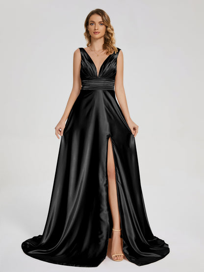 Kali V-neck V-back Soft Satin Bridesmaid Dress with Training
